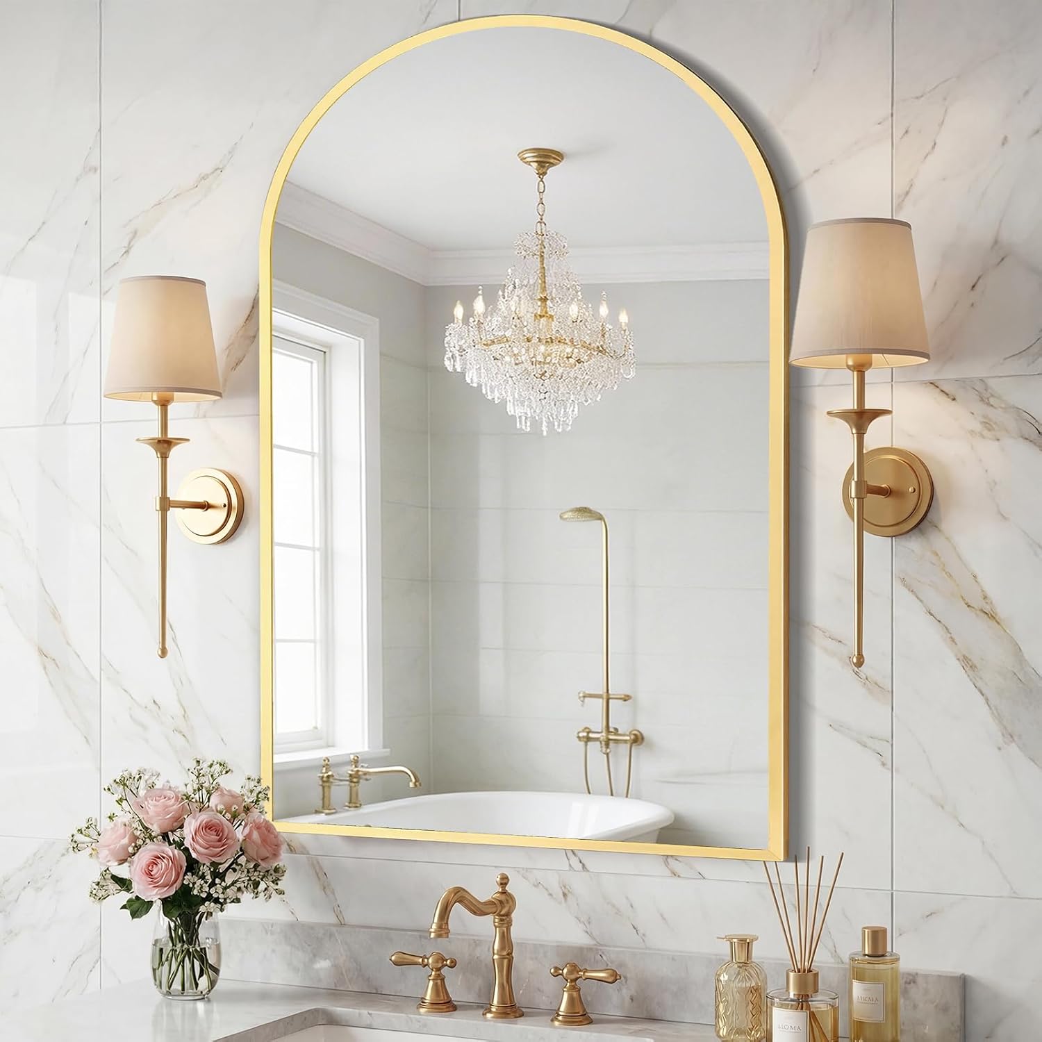 Sweetcrispy 26"x38" Arched Bathroom Mirror, Bathroom Mirrors for Over Sink