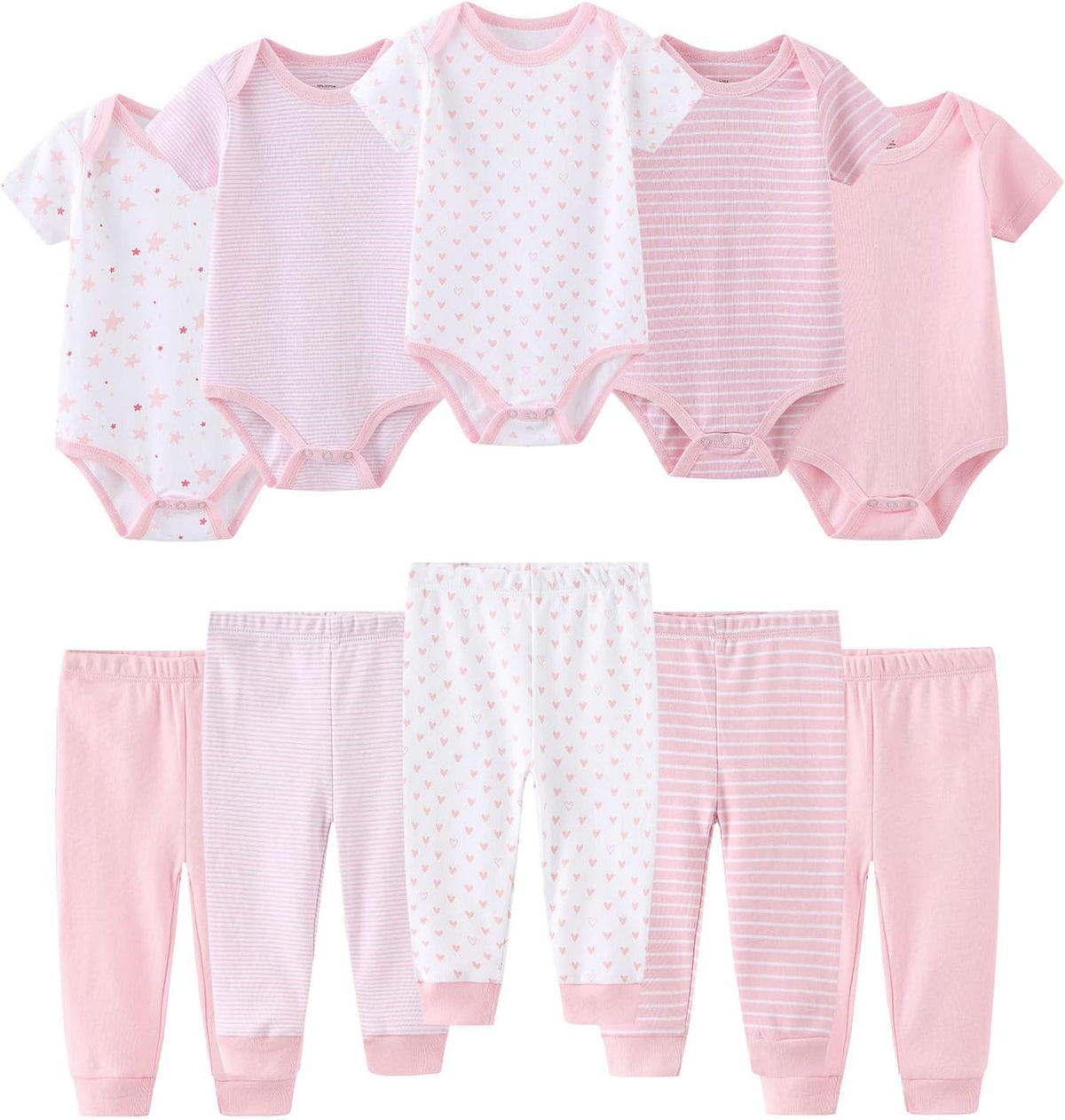 Ruliby Baby Bodysuit and Pant Set 10-pcs Cotton Soft Newborn Clothes Outfit