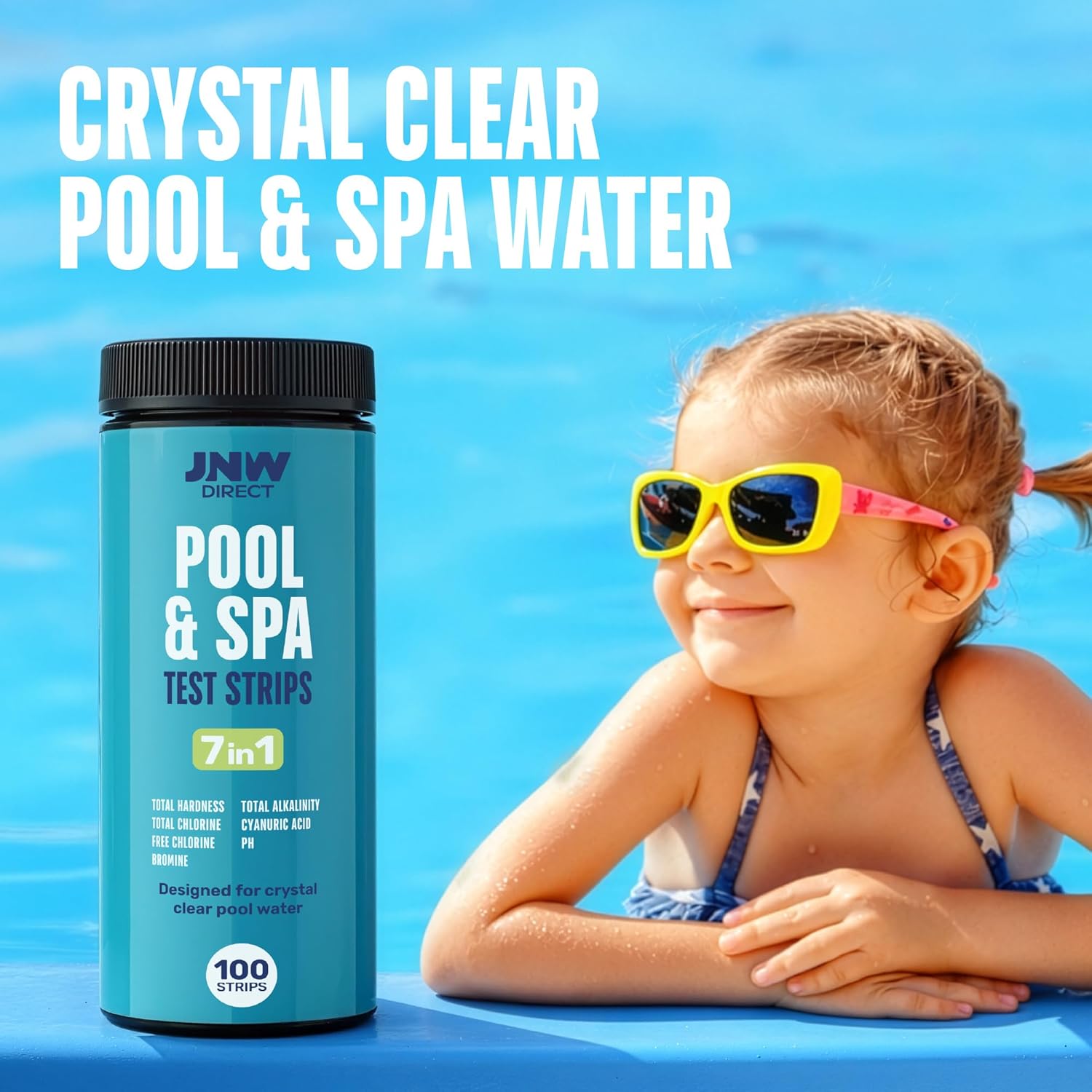 JNW Direct Pool Test Strips for Pools and Spas - 7 in 1 Water Test 100 Pack