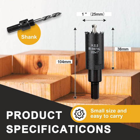 1 inch Hole Saw for Metal and Plywood, Bi-Metal Circular Wood Drill Bit Cutting 1.75” Deep with Hex Shank for Drywall, Fiberglass, Plasterboard, Acrylic and Sheet Steel