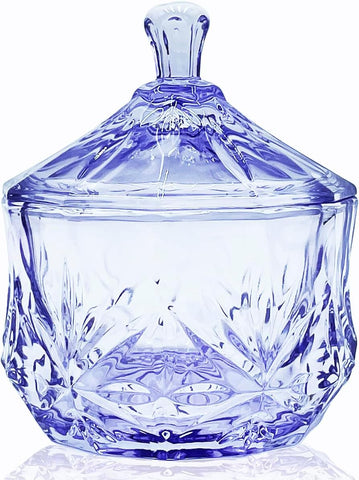 8oz Glass Candy Dish with Lid,Small Crystal Halloween Candy Jar,Cotton Round Holder,Office,Bathroom,Dining Room Organizer(Purple)
