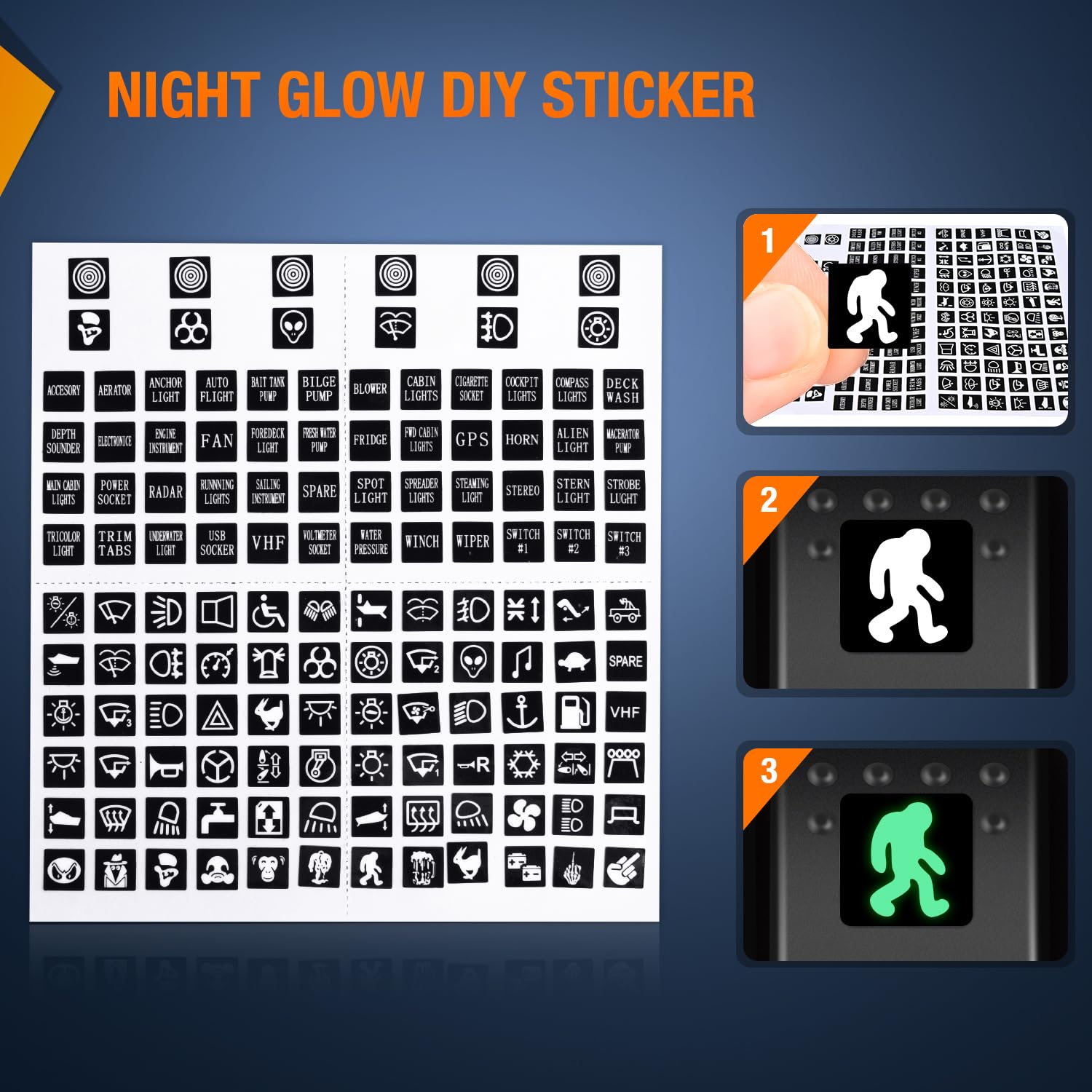 Nilight 3 Pack Rocker Switches 5 PIN with Night Glow DIY Stickers
