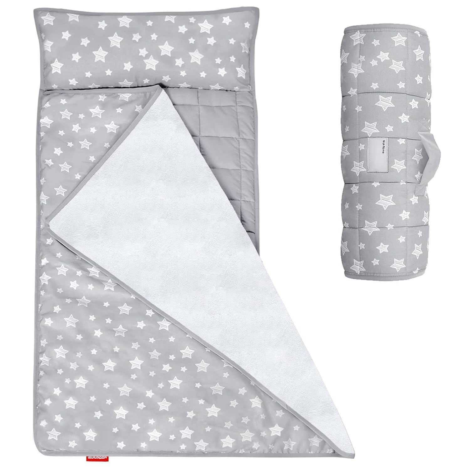 Moonsea Toddler Nap Mat with Pillow and Fleece Minky Blanket Grey