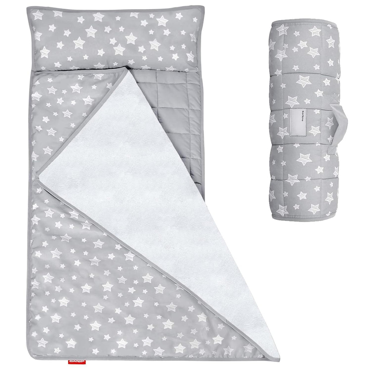 Moonsea Toddler Nap Mat with Pillow and Fleece Minky Blanket Grey