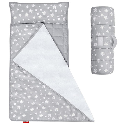 Moonsea Toddler Nap Mat with Pillow and Fleece Minky Blanket Grey