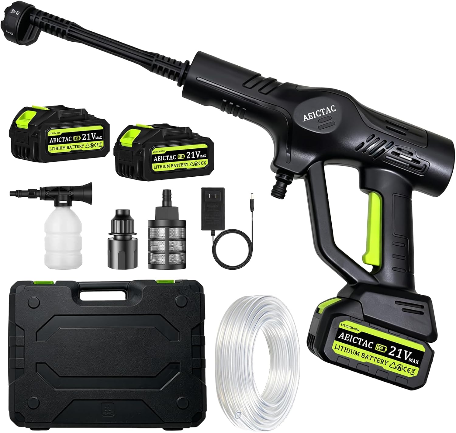 Cordless Pressure Washer 1200PSI, Handheld Battery Powered Cleaning Gun with 2×21V Batteries, 6-in-1 Adjustable Nozzle & Foam Cannon for Car, Patio, Garden, Fence, RV Outdoor Cleaning