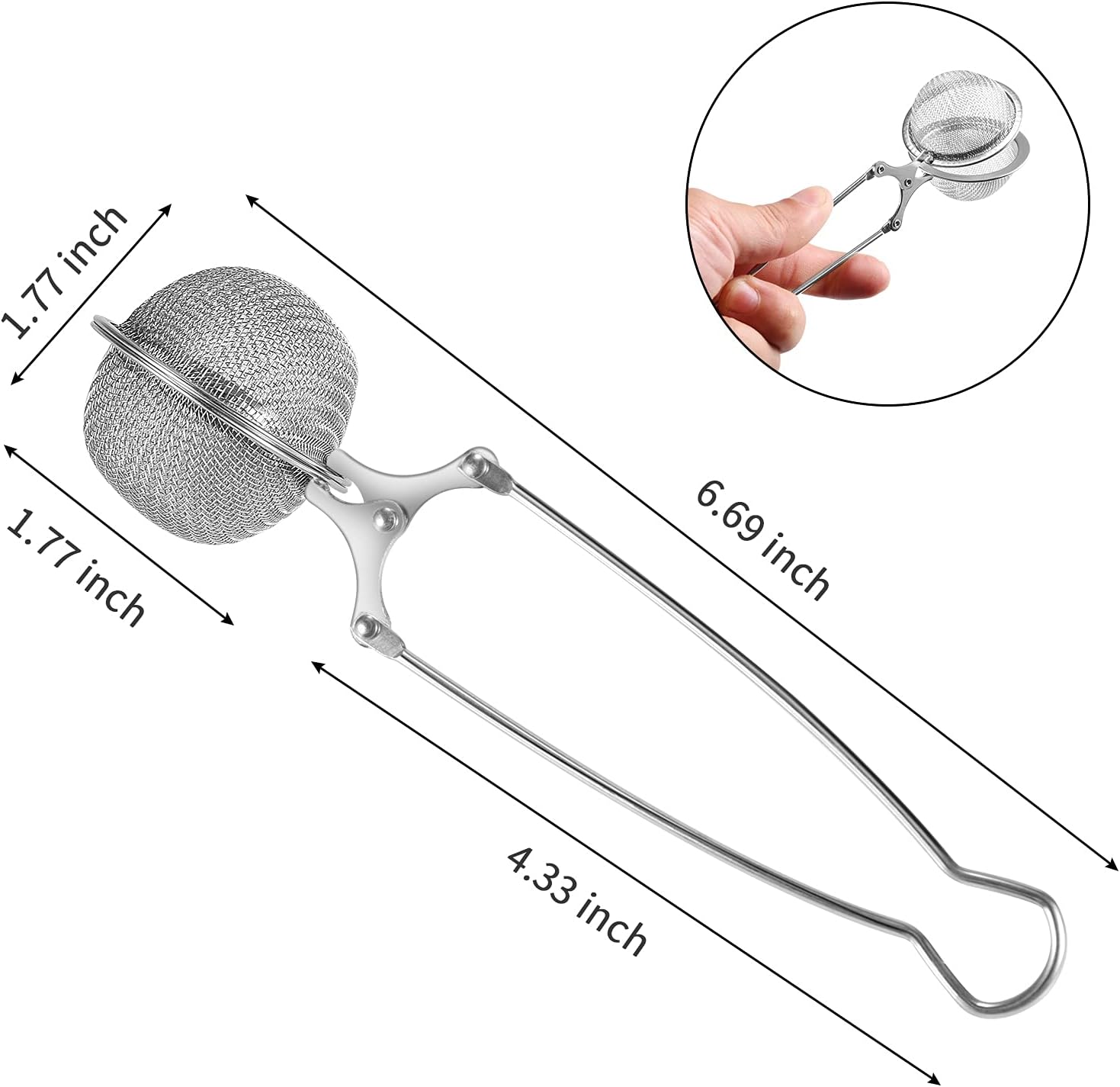 Snap Ball Tea Strainer, Exptolii 3 Pack Stainless Steel Tea Infuser Filter with Handle for Loose Leaf Tea, Spices, Seasonings