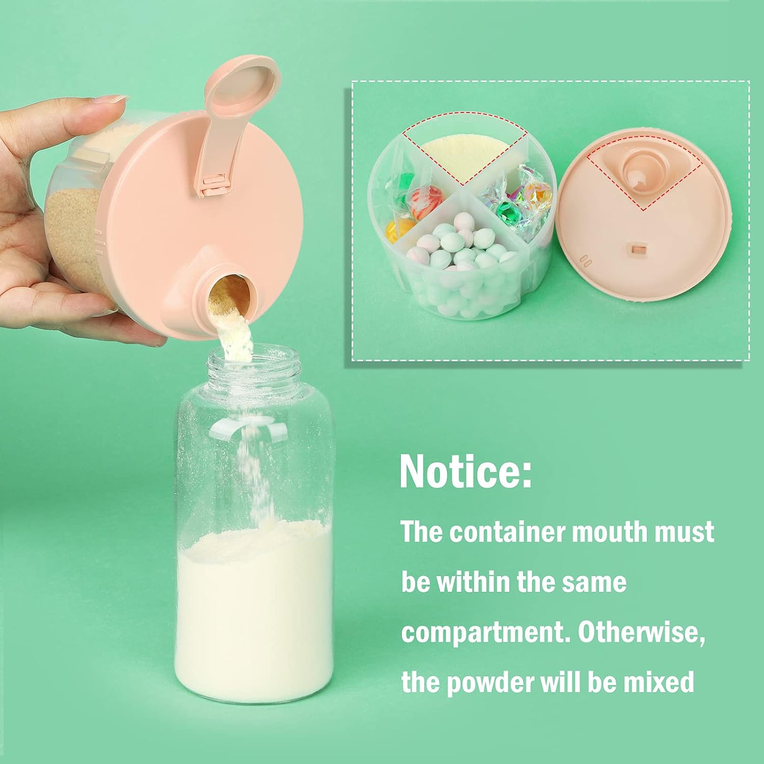 Accmor Baby Formula Dispenser On The Go, Non-Spill Rotating Four-Compartment Formula Container to Go, Milk Powder Kids Snack Container for Infant Toddler Travel Outdoor, Pink