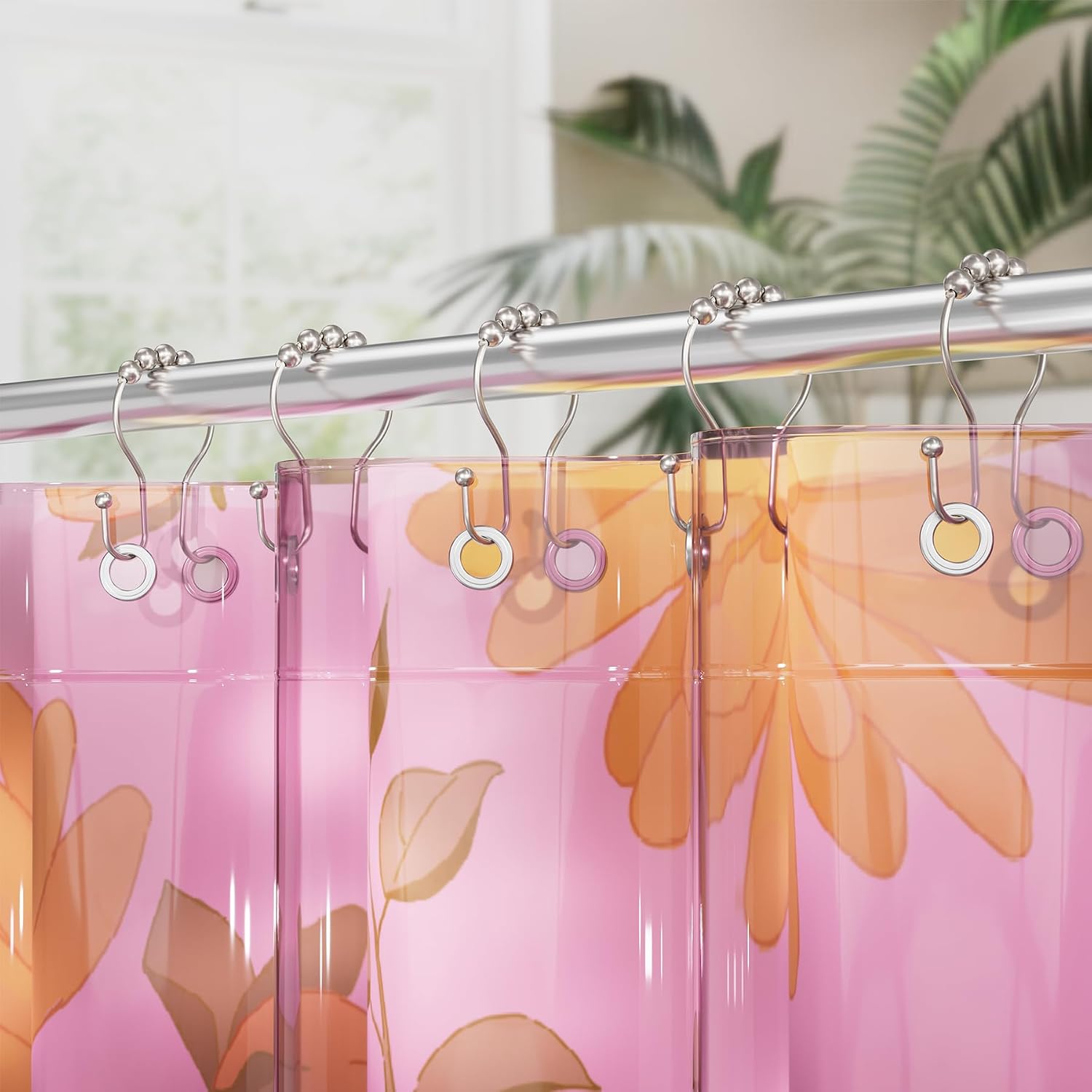 AmazerBath Shower Curtain Hooks, Shower Curtain Rings, Metal Nickel Shower Curtain Hooks Rust Proof, Smooth Glide Double Shower Hooks for Shower Curtain, Shower Rod Hooks 12Pcs