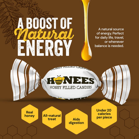 Honees Honey Caramels Hard Candy Individually Wrapped | Natural & Healthy Candy, Italian Made with Milk & Pure Honey, 3 Pack (8.55 oz)