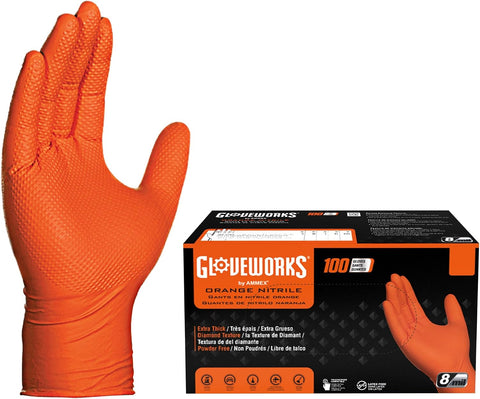 GLOVEWORKS Nitrile Gloves Disposable Orange 8 mil
