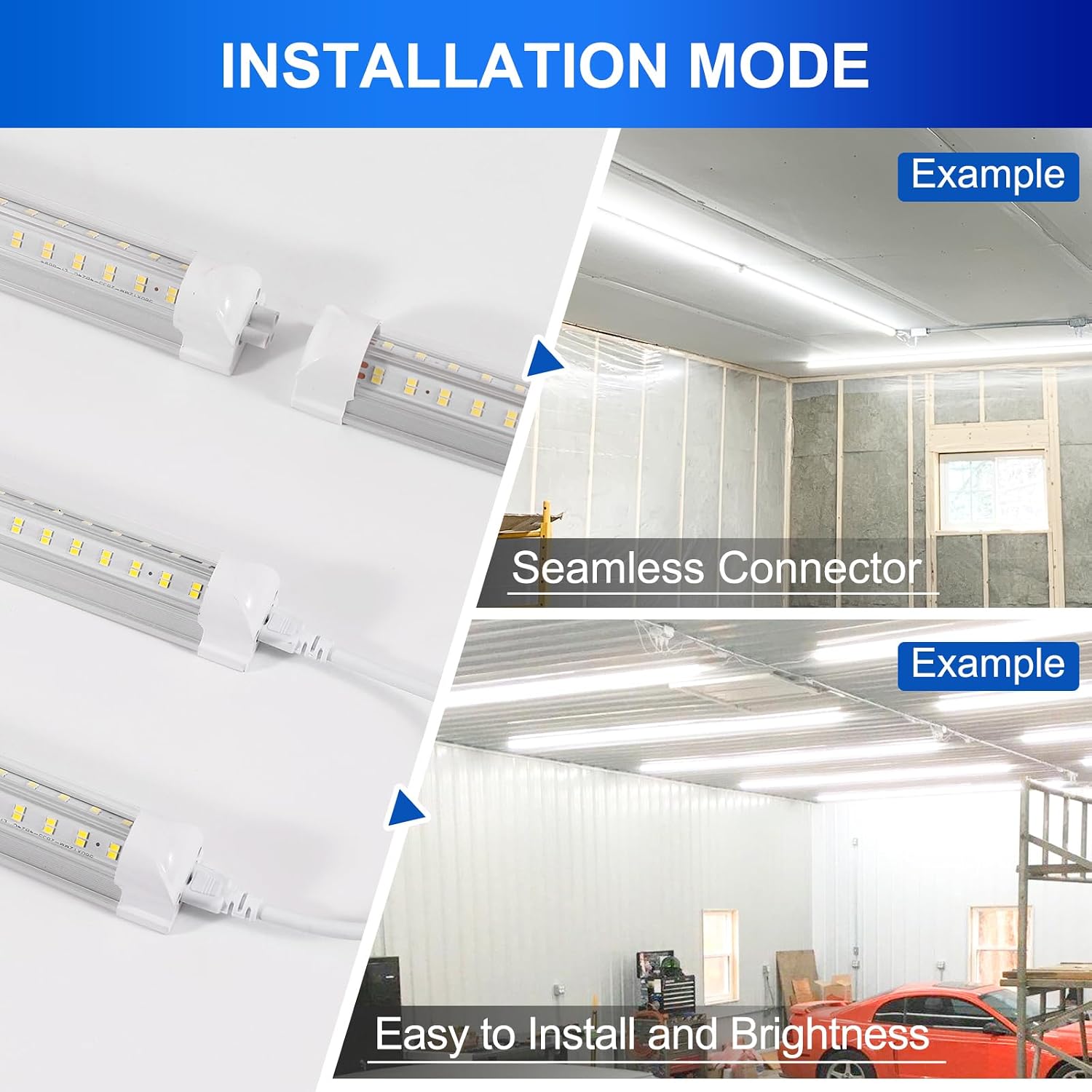 XLNYUUI Led Shop Lights, 4FT LED Light 50W 6500K 7000LM Daylight,Led Garage Light,Linkable Clear Cover Integrated V-Shape for Garage Warehouse Workbench Workshop(4-Pack)