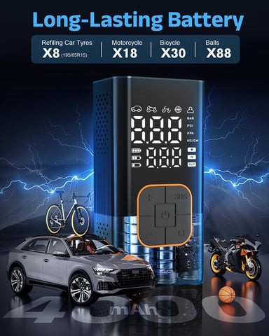 Tire Inflator Portable Air Compressor, Cordless Car&Bike Tyre Pump