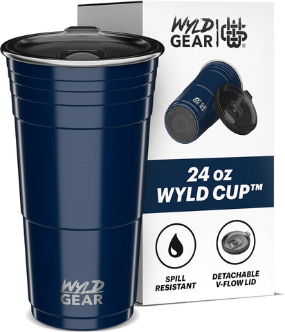 Wyld Gear Party Cup 24oz Navy Stainless Steel Reusable Metal Cup with Lid