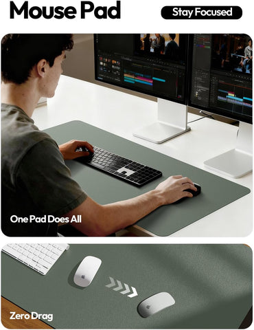 YSAGi Leather Desk Pad Protector, Office Desk Mat, Large Mouse Pad, Non-Slip PU Leather Desk Blotter, Laptop Desk Pad, Waterproof Desk Writing Pad for Home (23.6" x 13.8", Dark Green)
