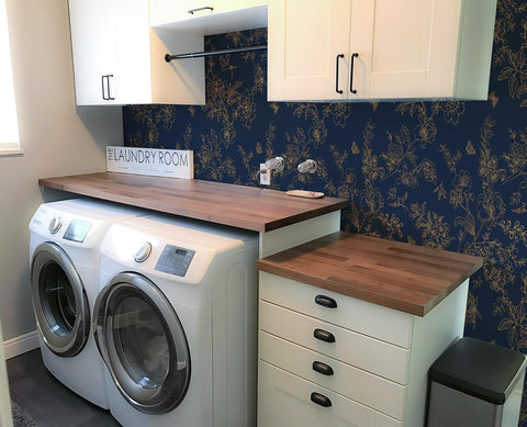 Froluya Dark Blue Peel and Stick Wallpaper Vintage Floral 17.7in×590.5in