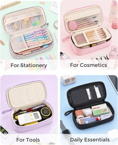 Four Candies Large Pencil Case, 5 Compartments Canvas Pen Organizer