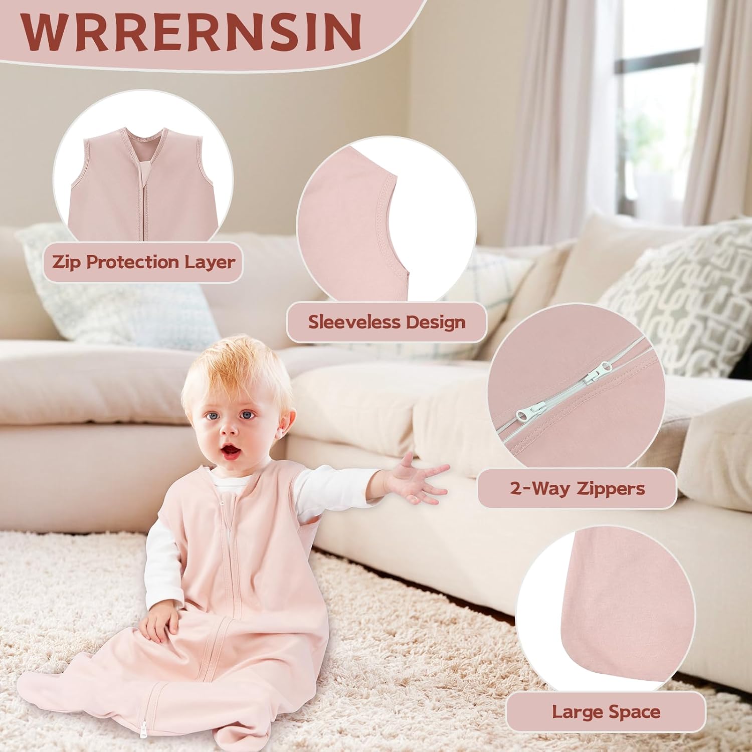 Baby Sleep Sack 12-18 Months, 100% Cotton Wearable Blanket, 0.5 Tog, 3 Pack