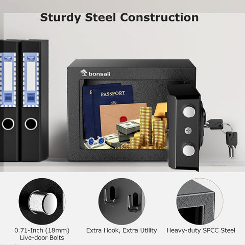 Bonsaii Security Safe Box With Electronic Keypad 0.231 Cu.Ft for Valuables