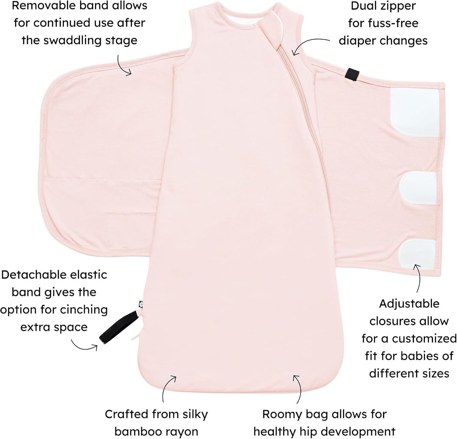 KYTE BABY Sleep Bag Swaddler with Dual Zipper, Removable Band, Rayon Made from Bamboo Transitional Nursery Essential