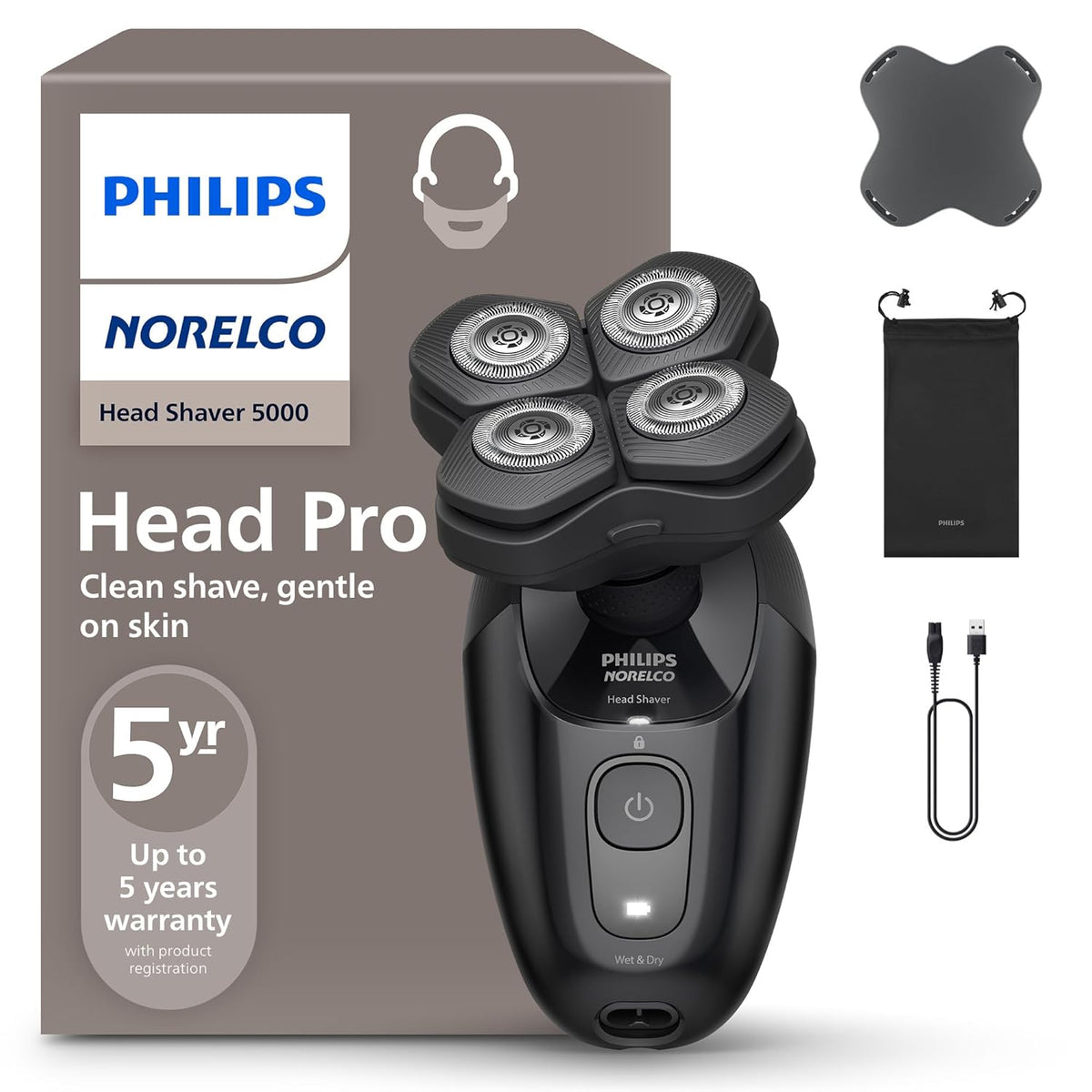 Philips Norelco Head Shaver Pro 5000 Series, Wet or Dry Use