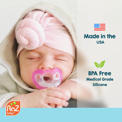 RaZbaby Jollypop Pacifier for Babies 3 Months and Up, USA Made, Natural Shaped Orthodontic Binky, Lovingly Shared in NICUs & Hospitals Worldwide, Medical-Grade 100% BPA-Free - 4 Pack - Lavender