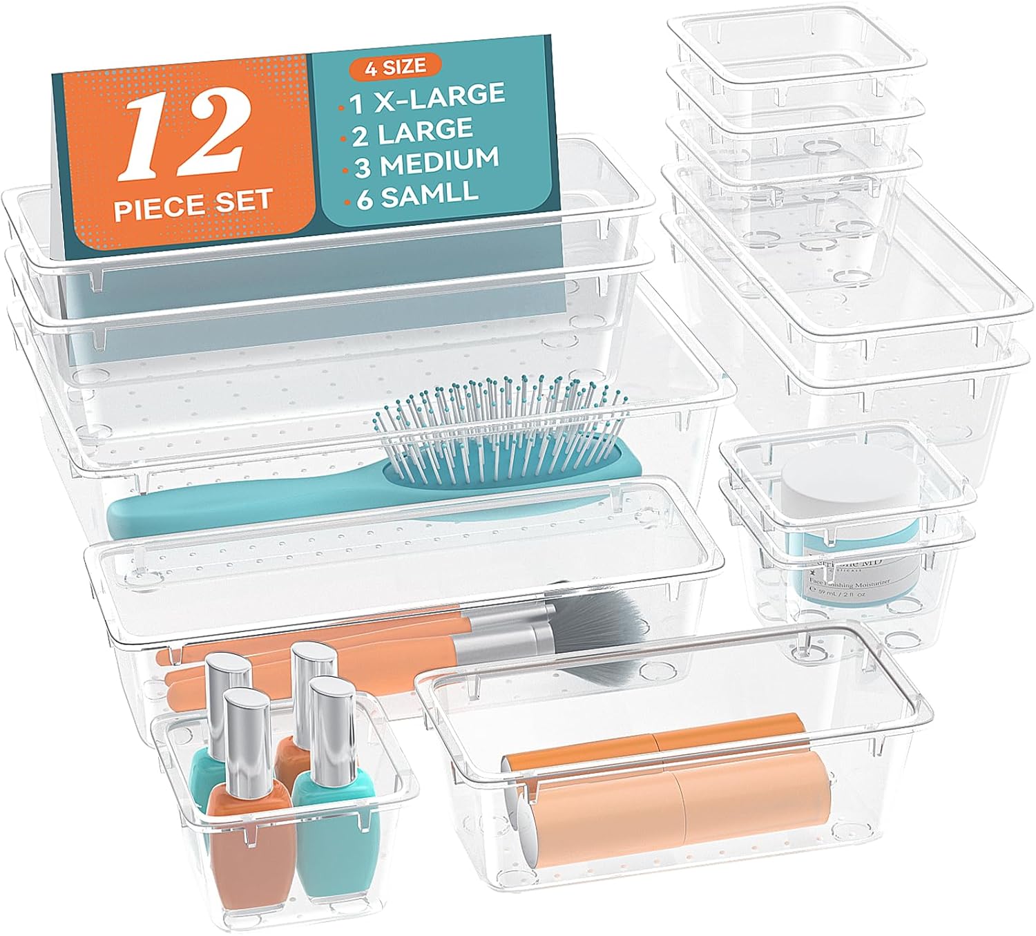 12 PCS Drawer Organizer Set, Makeup Organizers, Tool Storage Trays