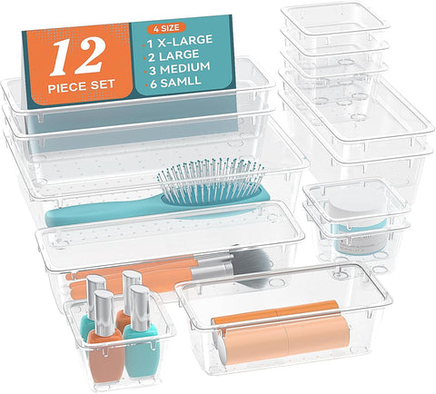 12 PCS Drawer Organizer Set, Makeup Organizers, Tool Storage Trays