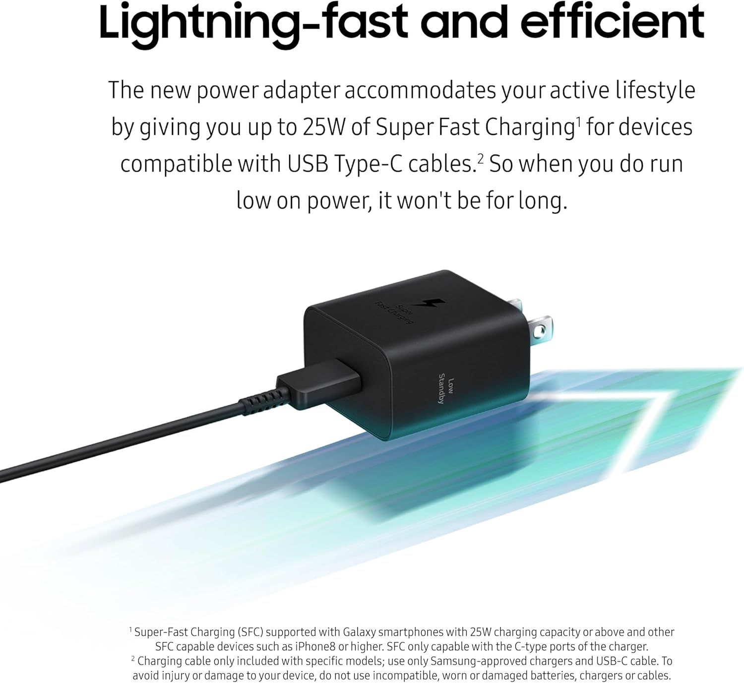 SAMSUNG 25W Wall Charger Power Adapter with Cable, Super Fast Charging, Compact Design, Compatible with Galaxy and USB Type C Devices, White