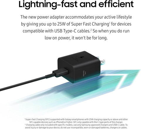 SAMSUNG 25W Wall Charger Power Adapter with Cable, Super Fast Charging, Compact Design, Compatible with Galaxy and USB Type C Devices, White