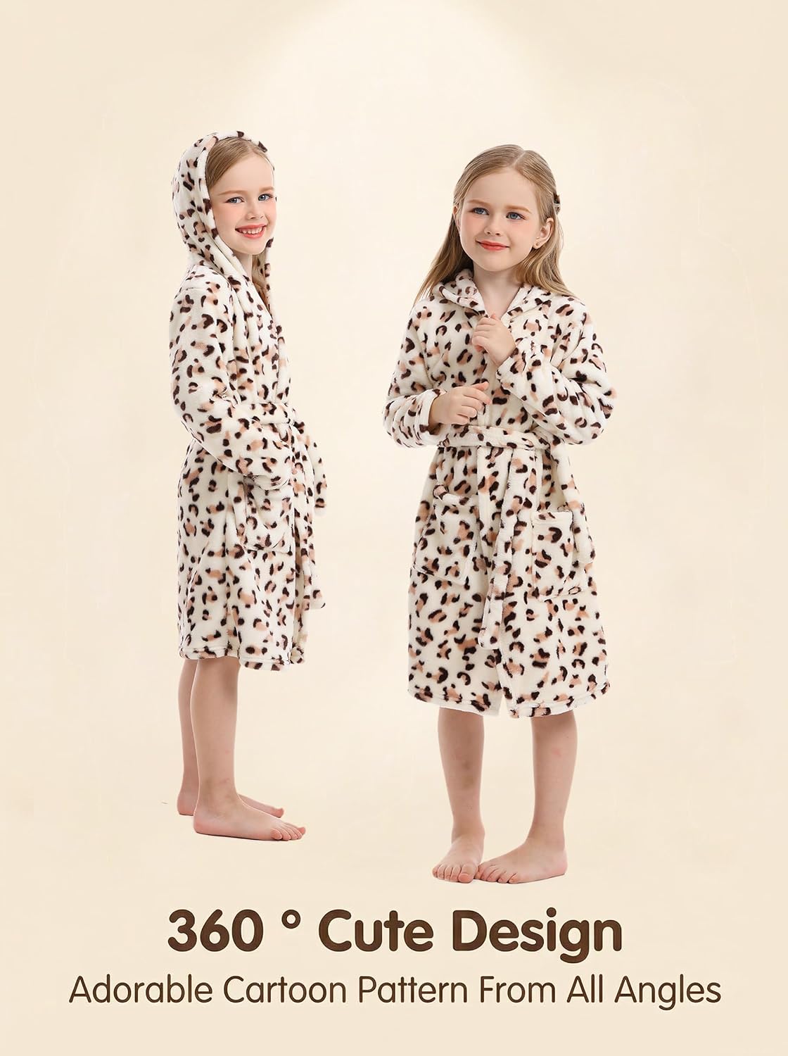 Toddler Robes Cute Pattern Bathrobe Unisex Kids Robe Baby Flannel Hoodie Pajamas Sleepwear