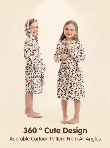 Toddler Robes Cute Pattern Bathrobe Unisex Kids Robe Baby Flannel Hoodie Pajamas Sleepwear