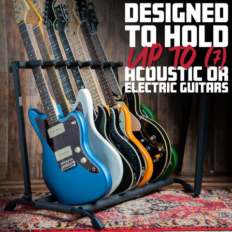 Gator Rok-It Collapsible Folding Guitar Rack Stand for 7 Guitars – Fits Acoustic, Electric, or Bass Guitars – Portable, Durable, Space-Saving Storage (RI-GTR-RACK7)