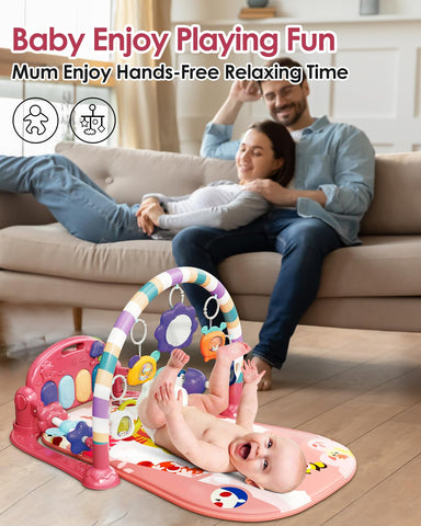 dearlomum Pink Tiger Theme Baby Play Mat Gym with Kick & Play Piano