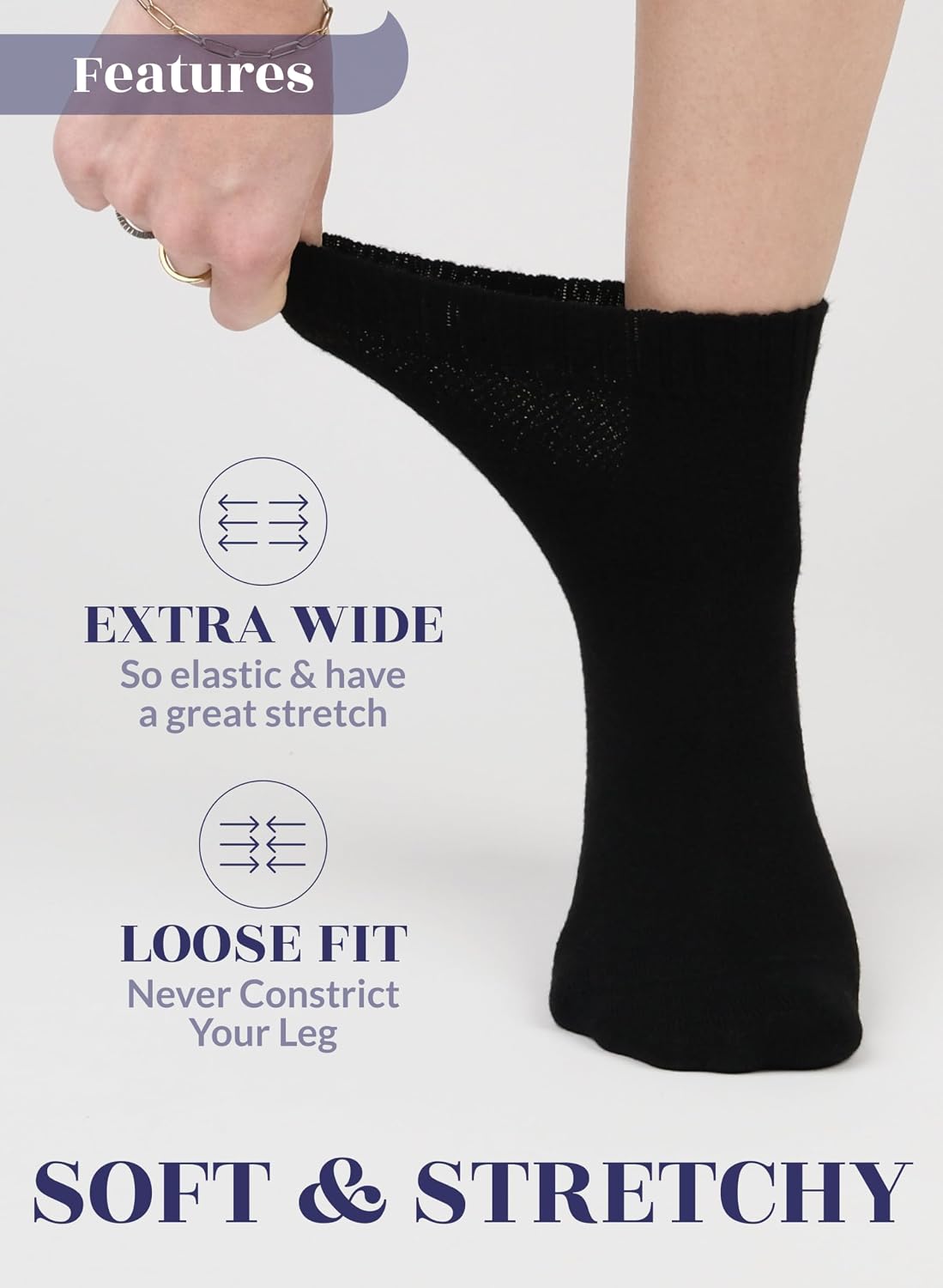 Hugh Ugoli Women's Rayon Ankle Loose Fit Diabetic Socks, Soft, Seamless Toe, Wide Stretchy, Non-Binding Top, 3-6 Pairs