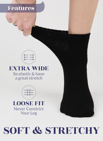 Hugh Ugoli Women's Rayon Ankle Loose Fit Diabetic Socks, Soft, Seamless Toe, Wide Stretchy, Non-Binding Top, 3-6 Pairs