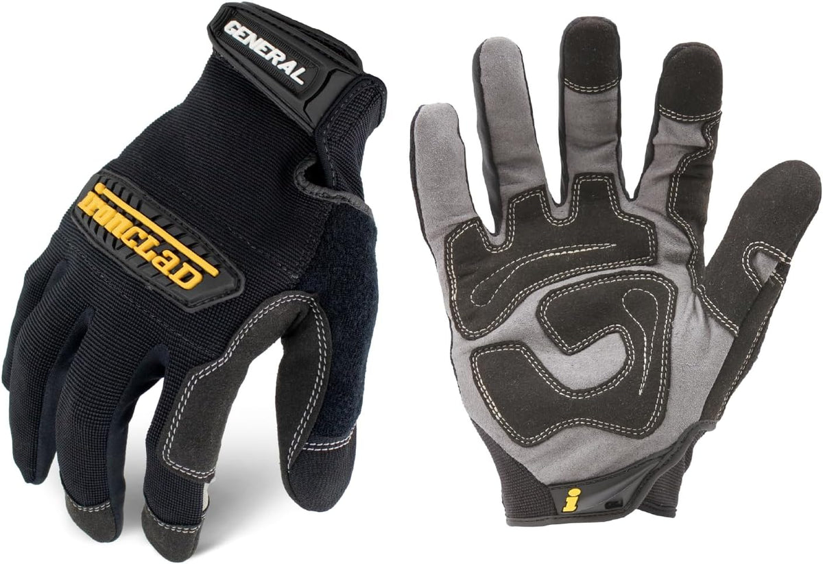 Ironclad General Utility Work Gloves GUG, All-Purpose, Performance Fit, Durable, Machine Washable (1 Pair) Black