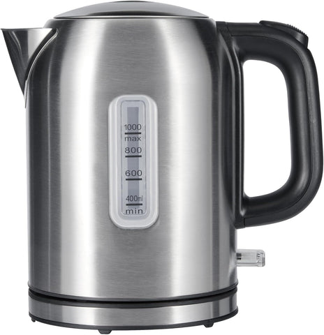 Amazon Basics Electric Kettle, Tea Kettle & Water Boiler with Auto Shut-Off, Boil Dry Protection, Strix Thermostat, BPA-Free, 1500W, 1.1Qt (1L), Stainless Steel, New Model, Black & Silver
