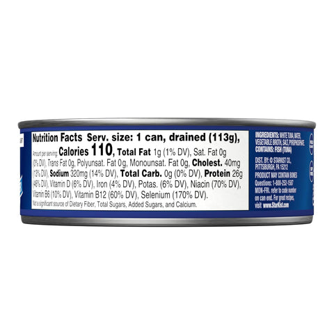 StarKist Solid White Albacore Tuna in Water, 5oz Canned Tuna, 24-Pack | 26g Protein Per Serving, Wild Caught, Gluten Free, Soy Free, 110 Calories Per Serving, Perfect for Meals and Snacks