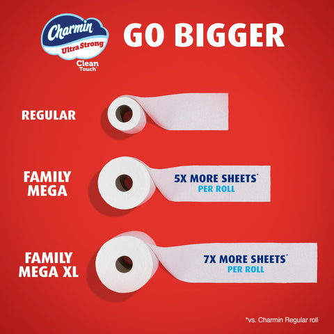 Charmin Toilet Paper Ultra Strong Clean Touch, 24 Family Mega Rolls = 120 Regular Rolls (Packaging May Vary), Bulk Toilet Paper, Household Essentials