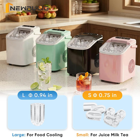 NEWBULIG Ice Maker, Countertop Ice Machine with Portable Handle
