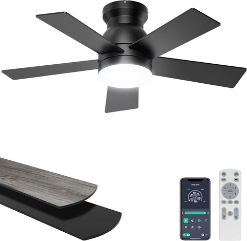 Ohniyou 32'' Low Profile Ceiling Fan with Lights, Remote/APP Control, Black