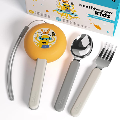 Bentoheaven Kids Utensils Set with Case, Reusable Fork & Spoon, Octopus