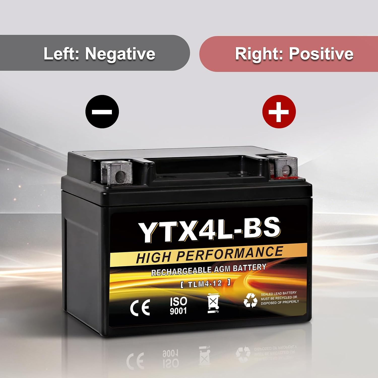 YTX4L-BS 12V 3Ah Sealed AGM Motorcycle Battery, Maintenance-Free, Compatible with Polaris Scrambler 90, Sportsman 90, Honda NQ50 Spree, Kawasaki KLX110, Yamaha TTR125E/LE, ATV & Scooter