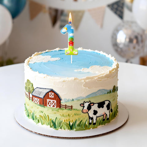 Farm Theme Number 1 Birthday Candle, Barnyard Cake Topper for Boys Girls, Farm Party Cake Decoration