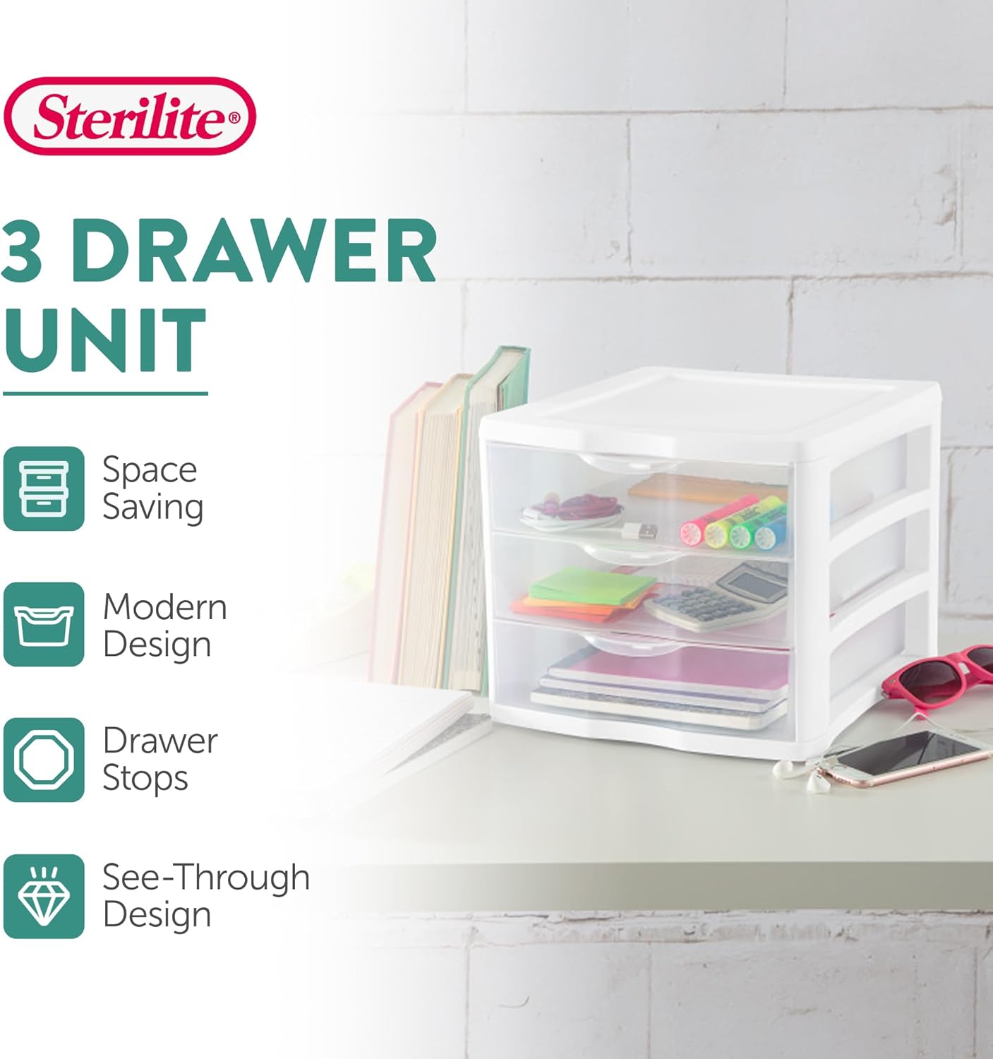 Sterilite Wide 3-Drawer Storage Unit for Bedroom and Dresser, 8-Pack