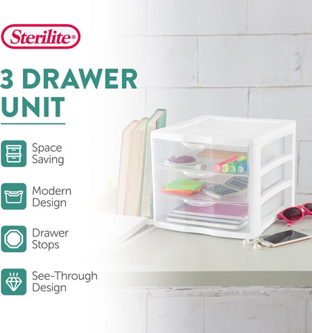 Sterilite Wide 3-Drawer Storage Unit for Bedroom and Dresser, 8-Pack