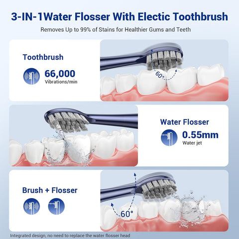 Kikuo 3-in-1 Electric Toothbrush with Water Flosser Combo