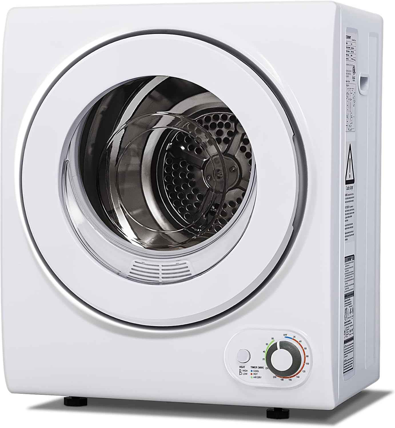 10 LBS Portable Dryer, 1.5 Cu.Ft. Portable Clothes Dryer with Knob Control, Stainless Steel Drum, Exhaust Pipe, 850W Drying Machine for Apartment, Dorm, Home, White