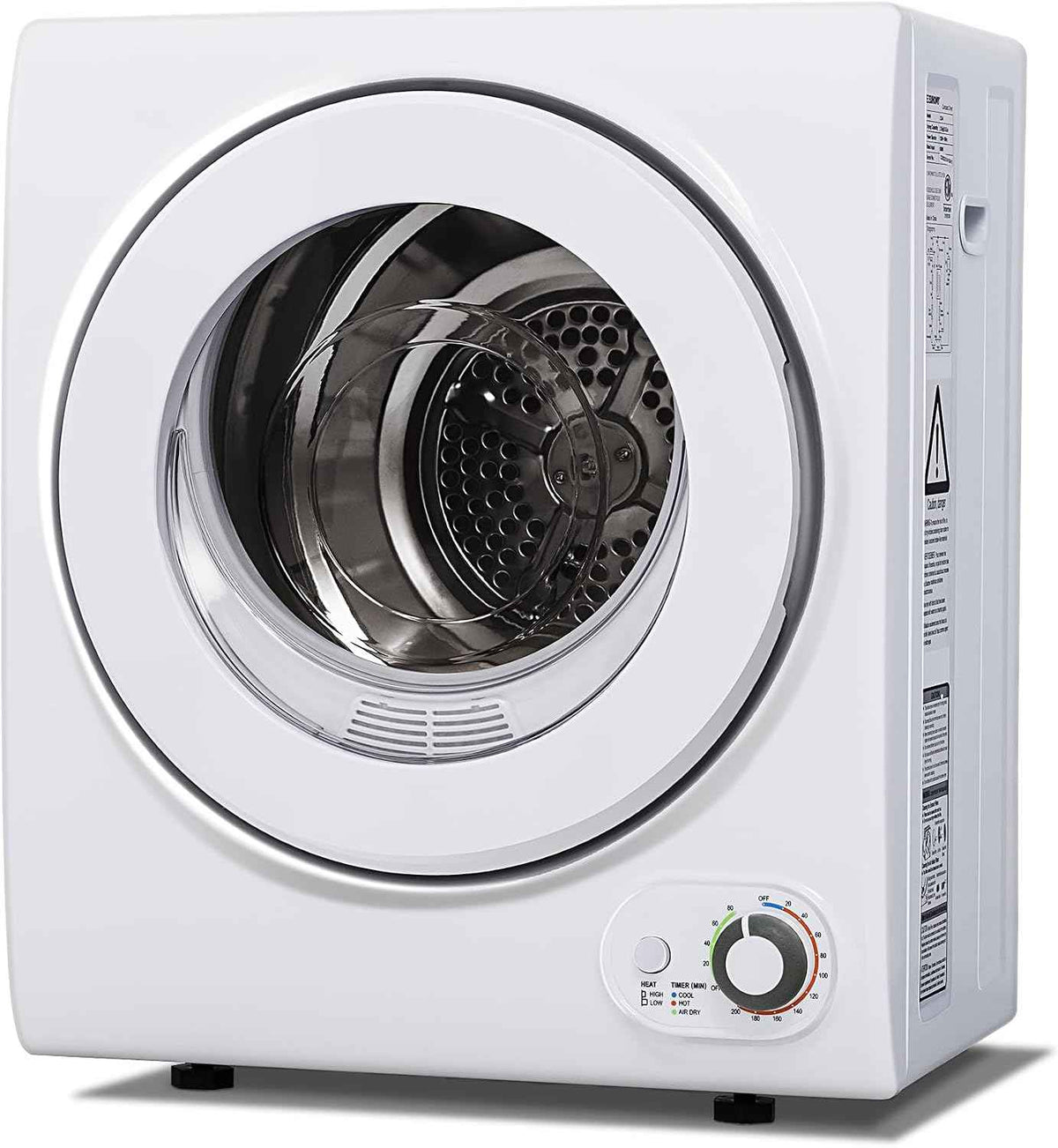 10 LBS Portable Dryer, 1.5 Cu.Ft. Portable Clothes Dryer with Knob Control, Stainless Steel Drum, Exhaust Pipe, 850W Drying Machine for Apartment, Dorm, Home, White